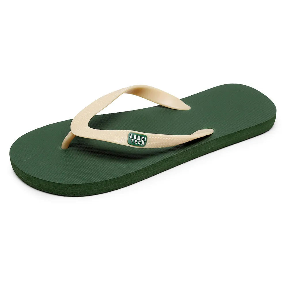 Men's black rubber sole flip-flops with a lightweight EVA upper, shown from the side.
