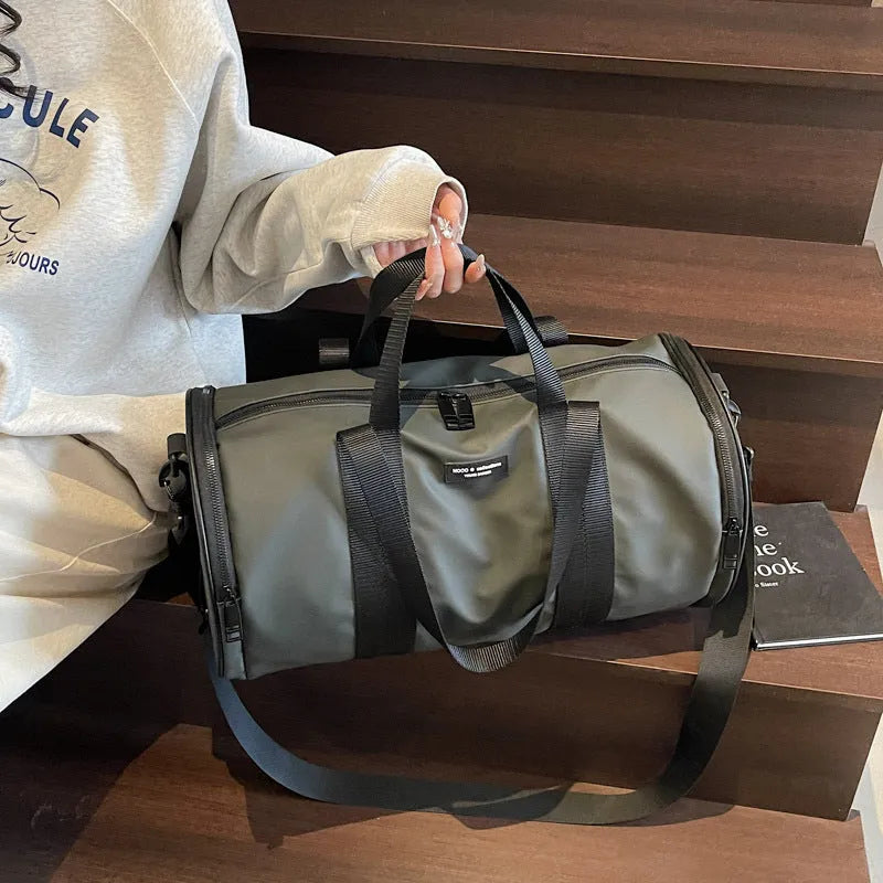 Waterproof Oxford cloth sports handbag in black, dark gold, or dark grey for men and women leisure travel