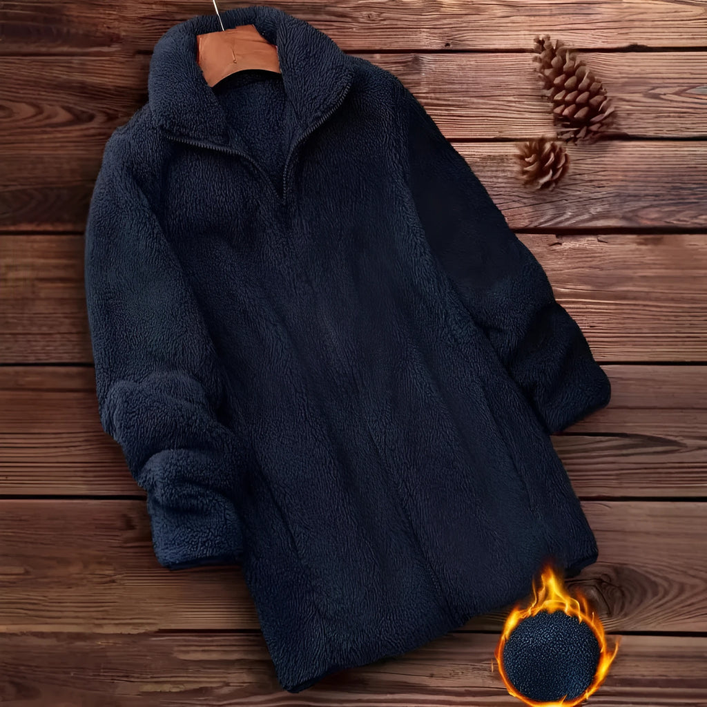 Double-sided velvet fleece coat in black, navy blue, or khaki with Asian sizing options