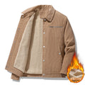 Winter slim retro lapels thick corduroy jacket in army green with side pockets, polyester fibre construction
