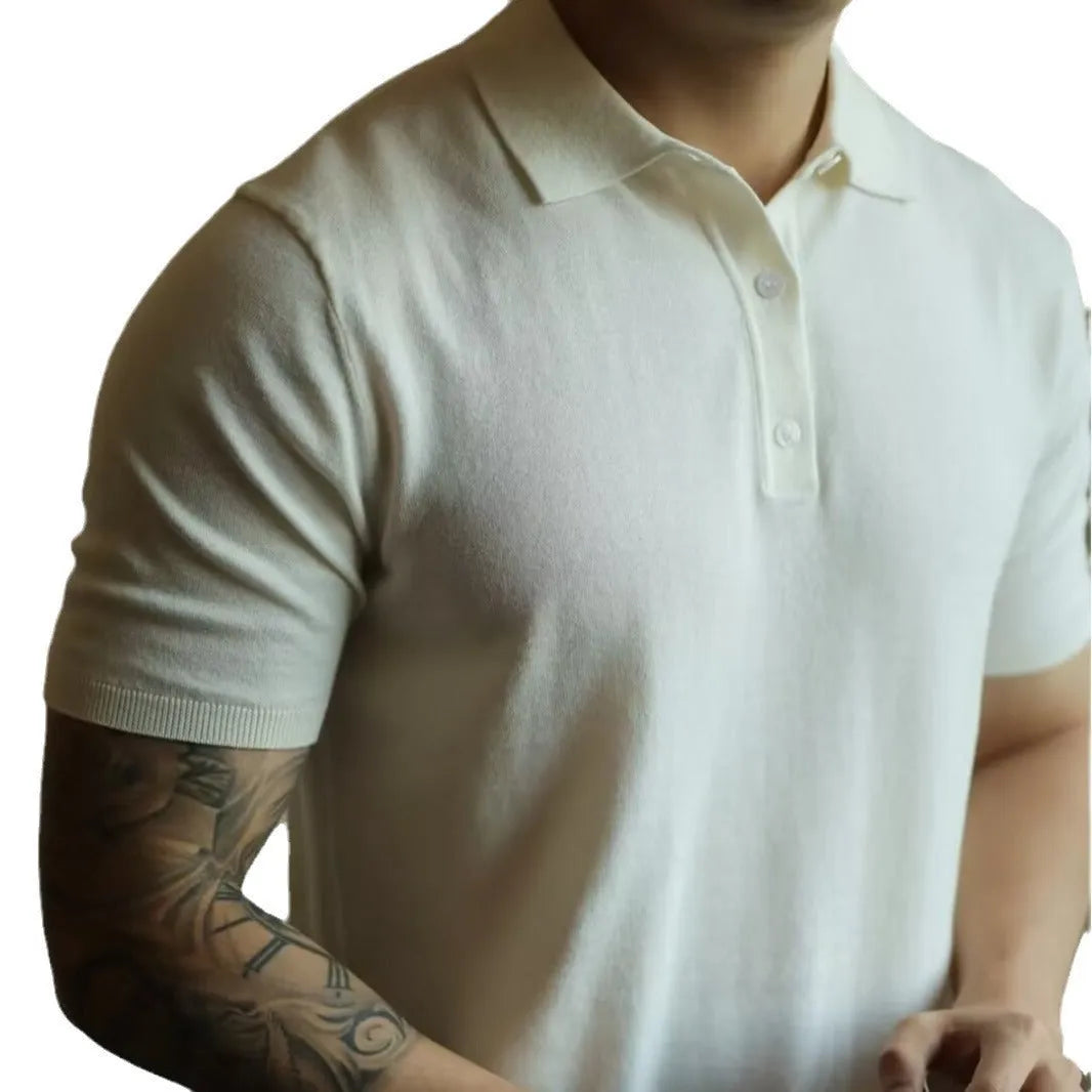 Men's short sleeve polo shirt in cotton ice silk fabric, shown in a choice of colours.
