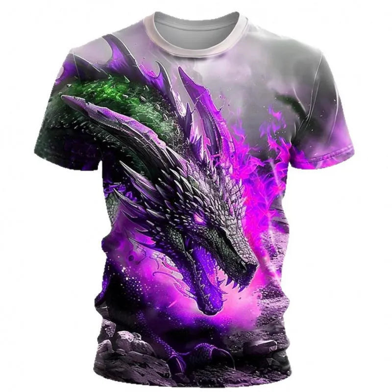 Men's black short-sleeved T-shirt with a large, detailed 3D wind dragon graphic print on the front.