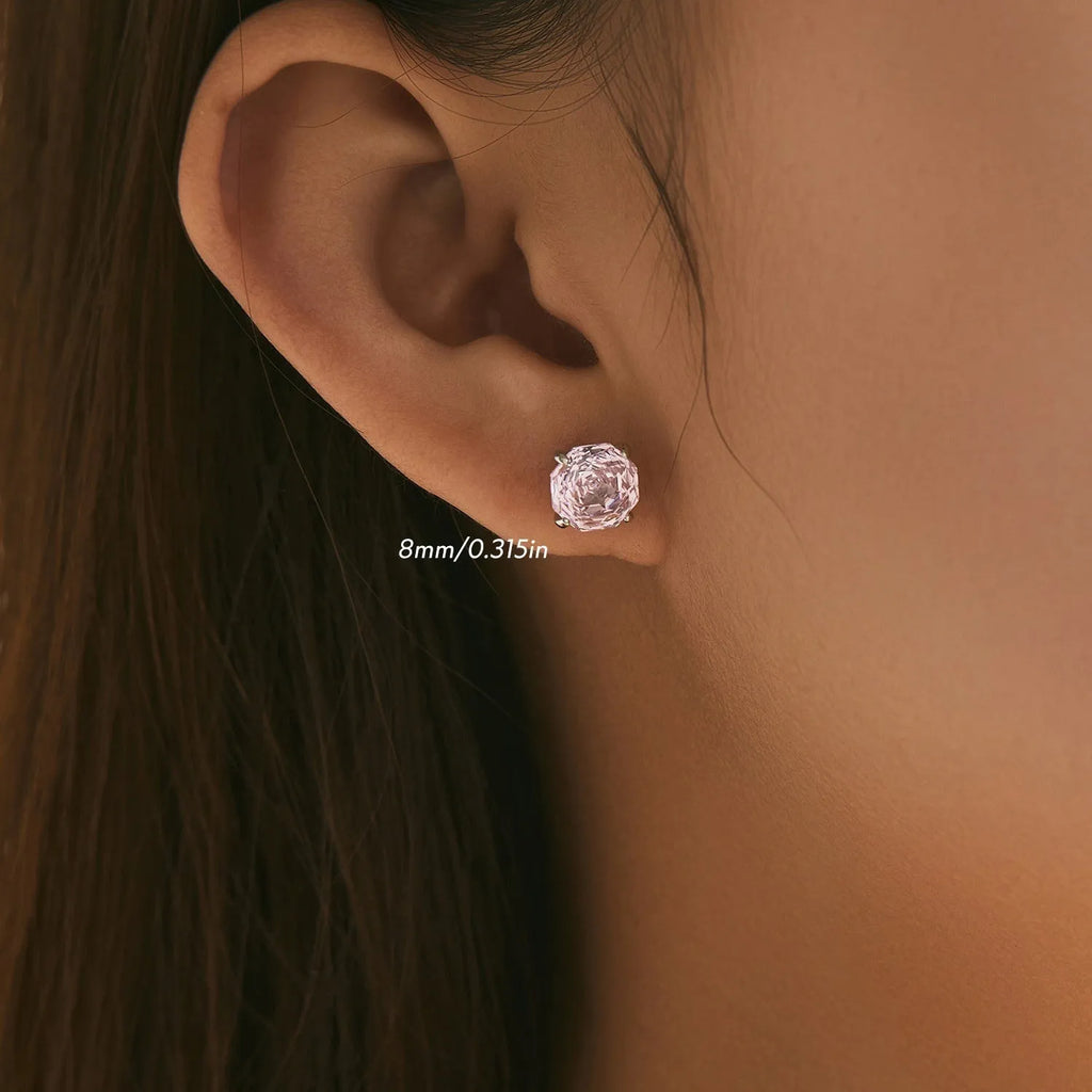 S925 sterling silver rose stud earrings with pink finish in 6mm and 8mm sizes