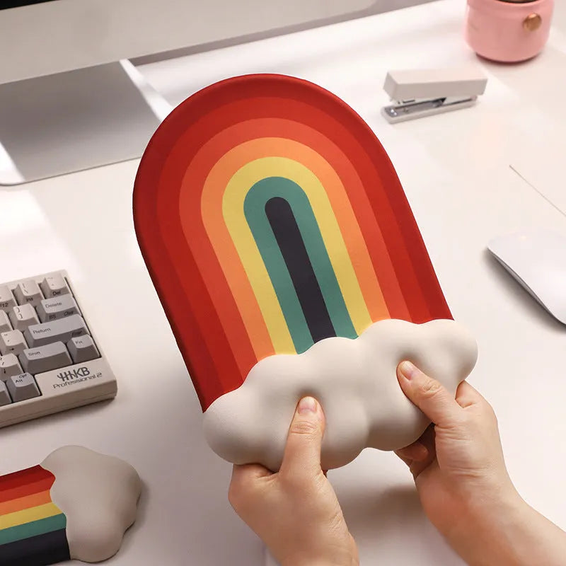 Silicone wrister mouse pad and keyboard support set with colourful cloud pattern design
