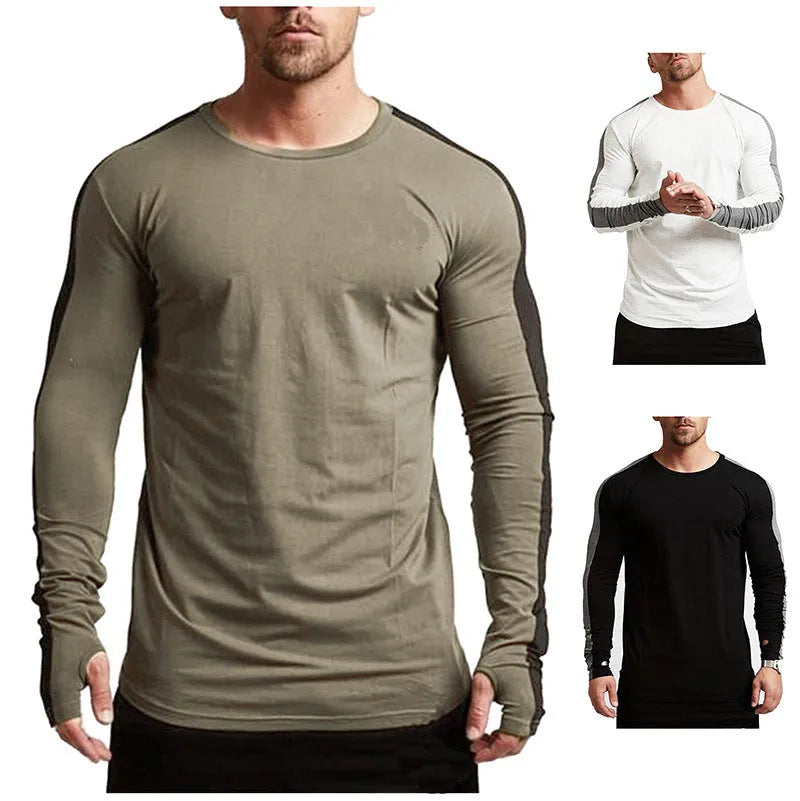Men's long-sleeved modal T-shirt in white, slim fit, plain round neck, on white background