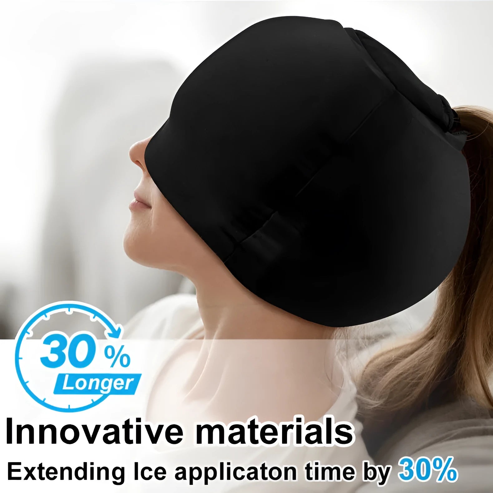 Simple solid colour cold compress cap in polyester with fully enclosed design for secure cold therapy.