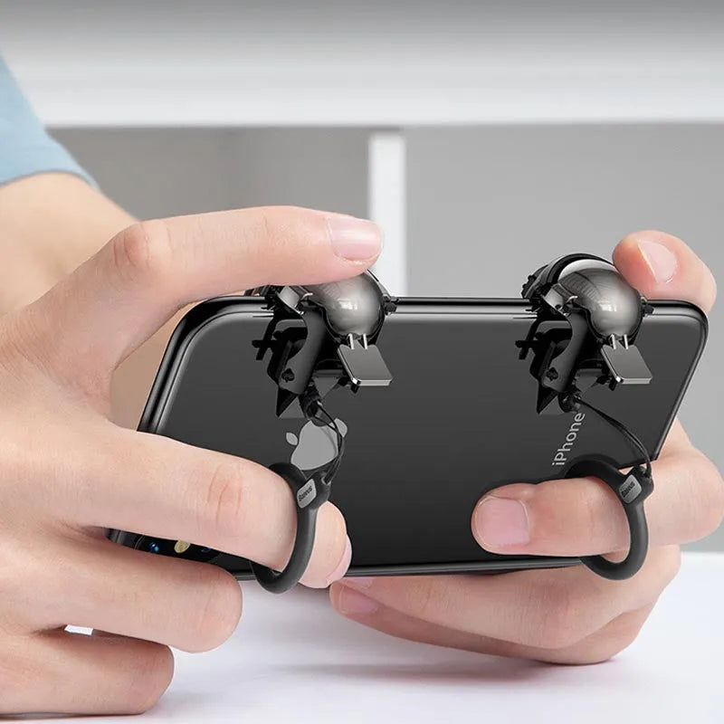 Black mobile game controller made of PC, zinc alloy, and silicone for phone gaming