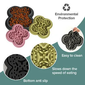 Square silicone pet licking pad with honeycomb texture, shown in green colour.