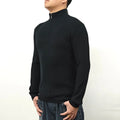 Men's half-turtleneck zipper sweater in cotton blend fabric with front zipper and long sleeves