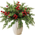45 piece plastic artificial pine cypress branches and red berries set for home decoration