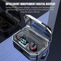 Black X10 Bluetooth wireless earbuds with charging case showing compact 150x100x40mm dimensions