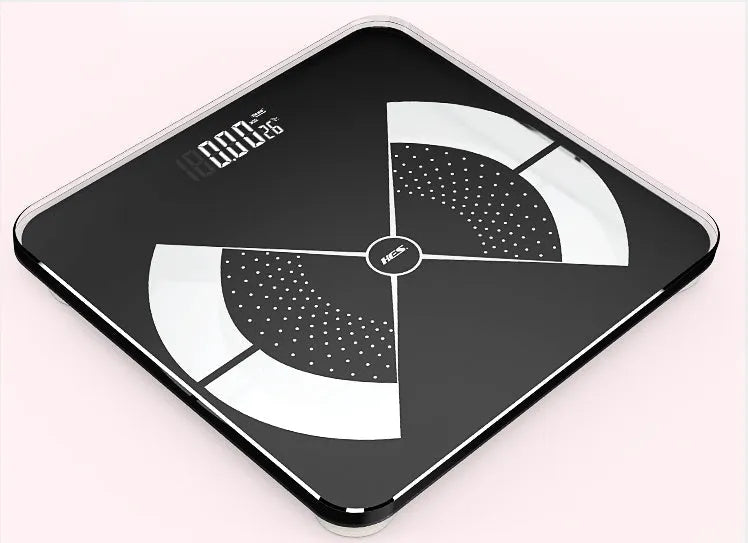 Rechargeable household weight scale with tempered glass panel, LCD display, square shape, model HS-C1