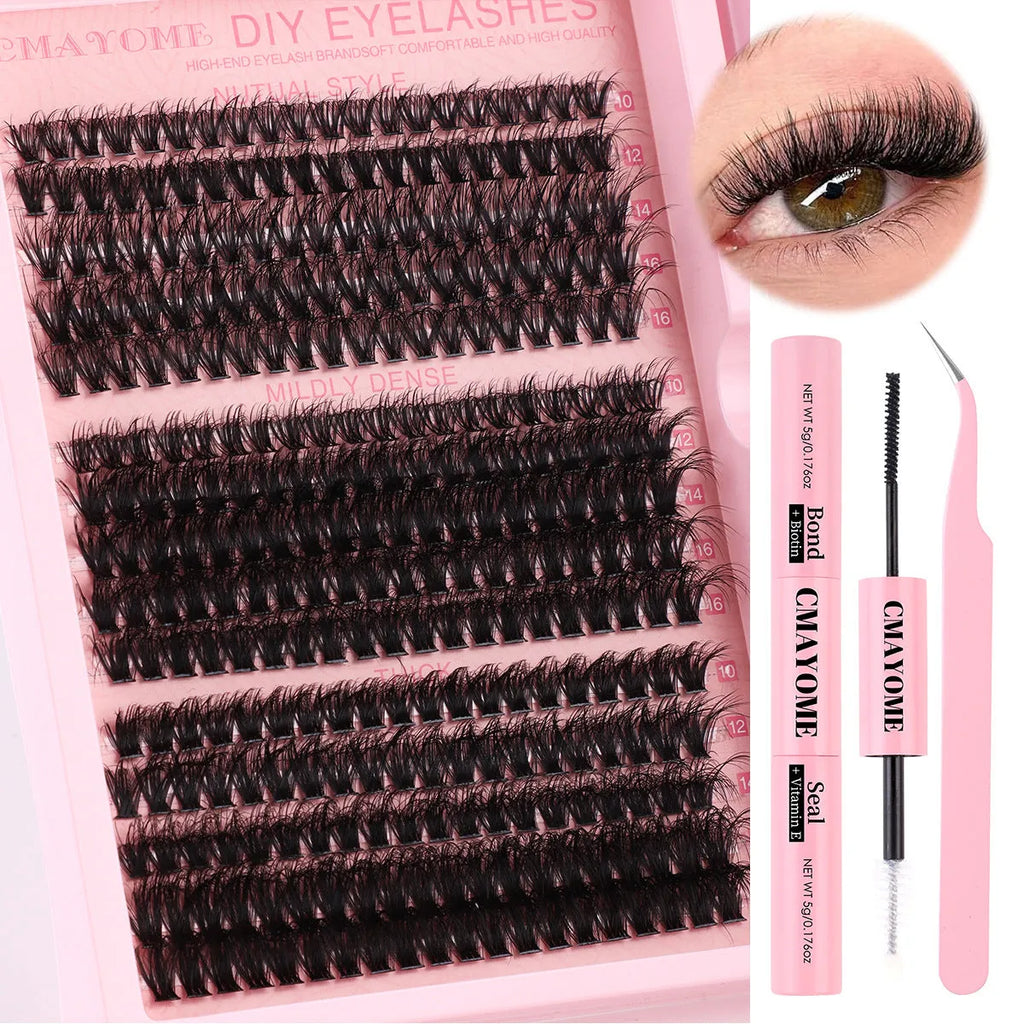 DIY false eyelashes extension suit with segment single cluster design on white background