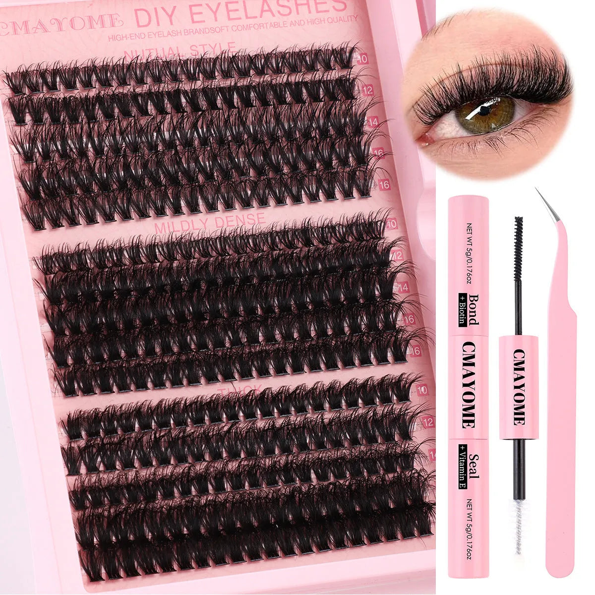 DIY false eyelashes extension suit with segment single cluster design on white background