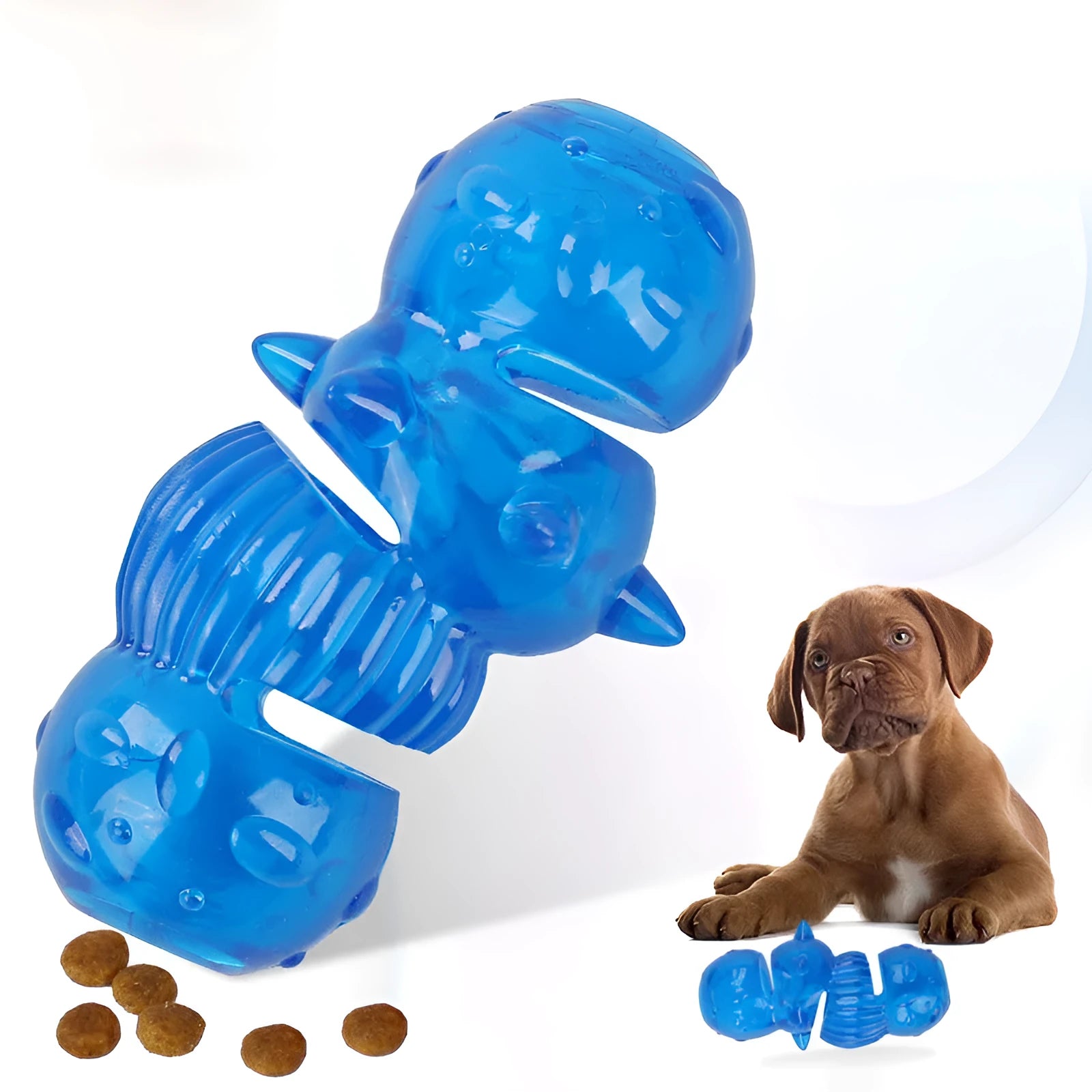 Blue TPR dog chew toy for teeth grinding and cleaning, 110 x 40 x 50mm, suitable for medium and large dogs