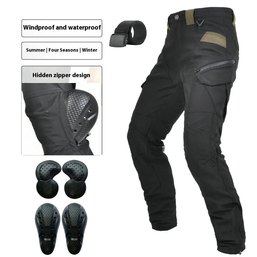 Motorcycle waterproof cycling trousers with protective gear set in black or green colour options