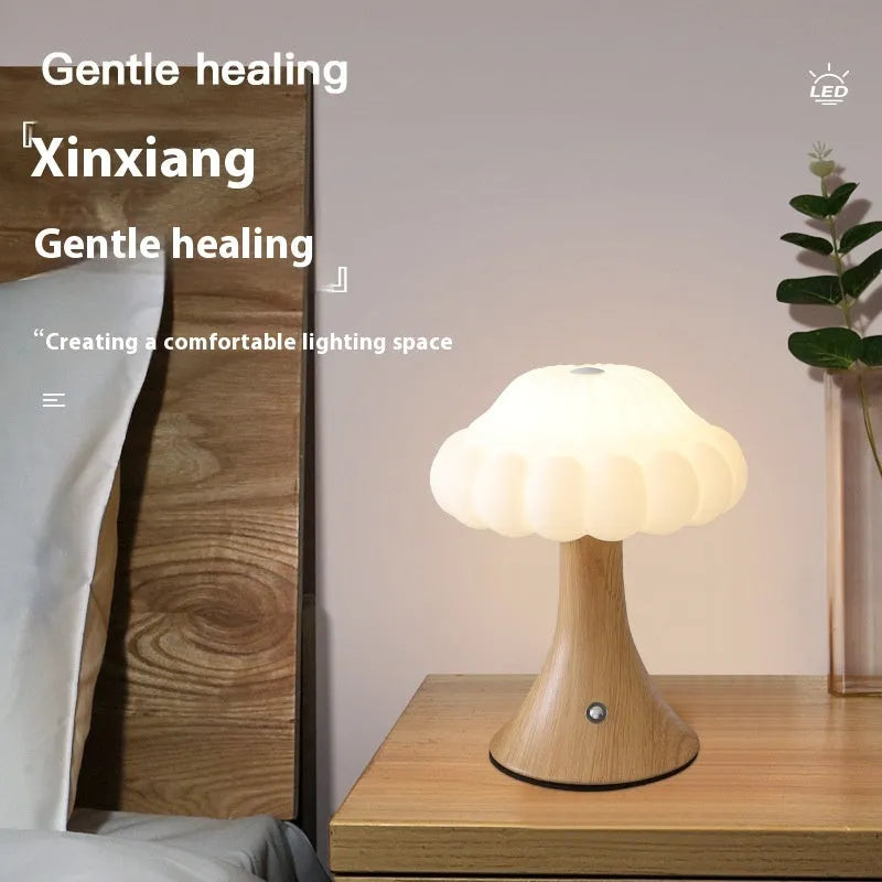 Mushroom-shaped touch control night lamp with USB charging in five colour options