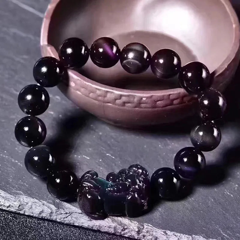 Natural ice colour eye obsidian bracelet showing crystal beads in five available sizes
