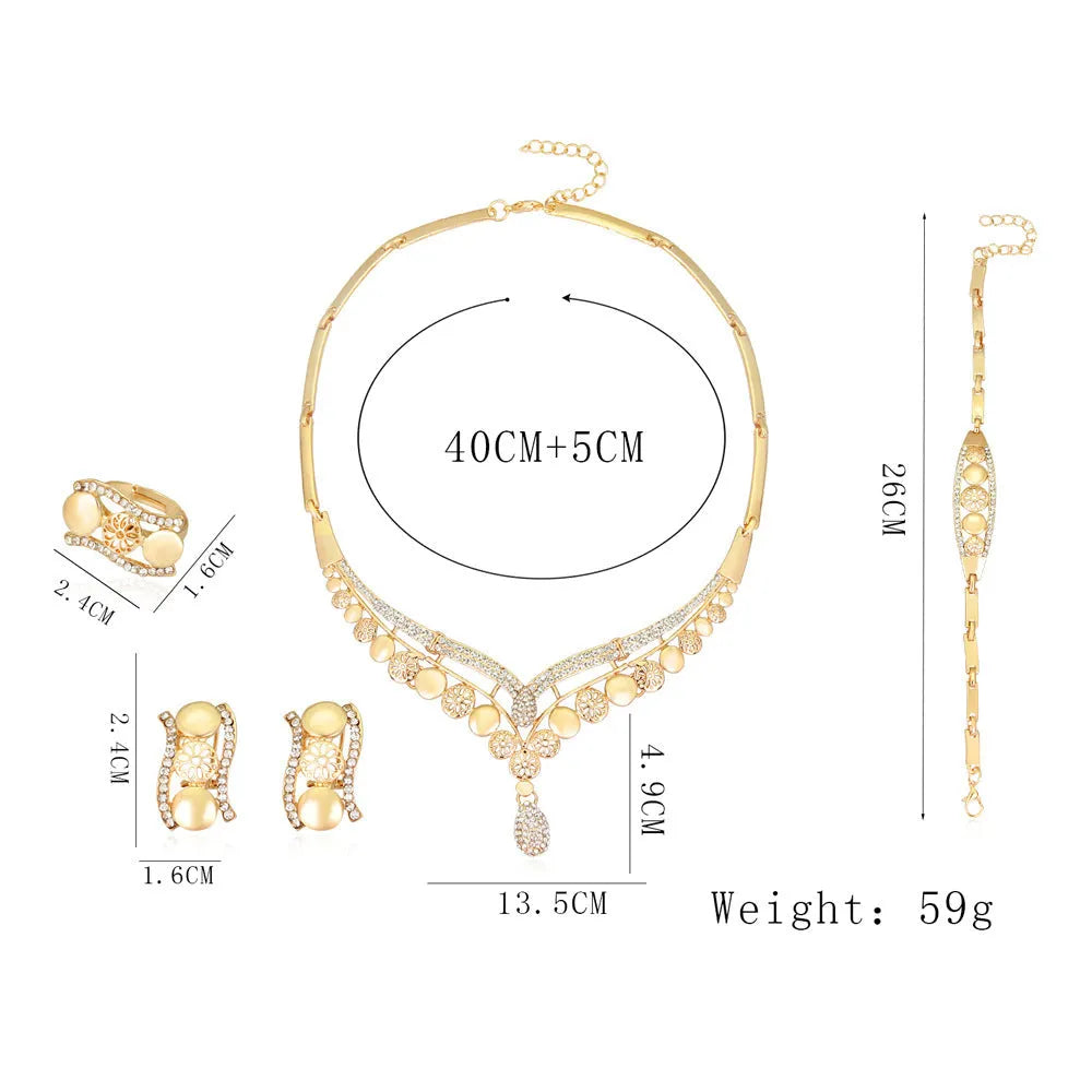 Four-piece bridal jewellery set for women in exaggerated European and American style for weddings