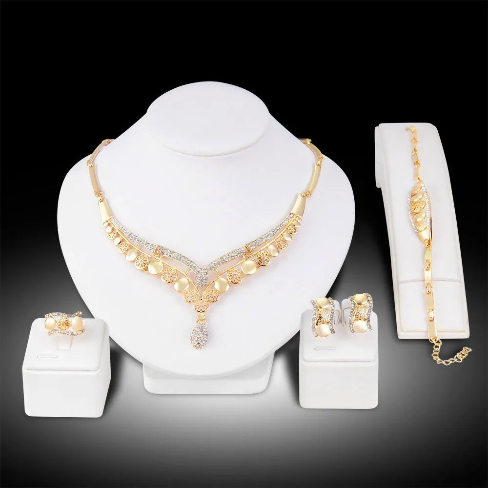 Four-piece bridal jewellery set for women in exaggerated European and American style for weddings