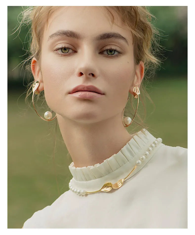 Vintage golden pearl necklace with 925 silver chain and shell beads, adjustable 370mm length plus 20mm extensions