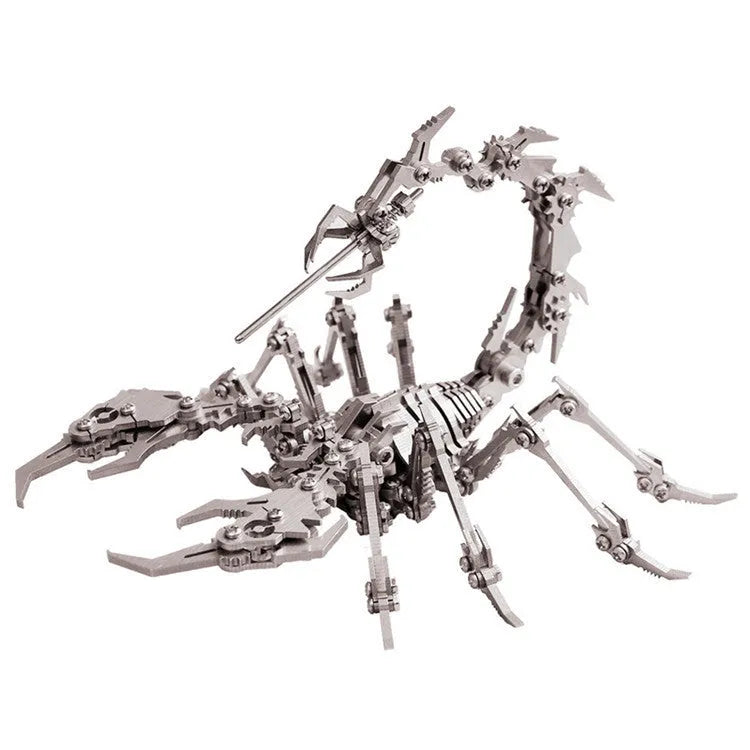 Metal 3D puzzle model of a scorpion in red colour option, DIY kit in colour box packaging