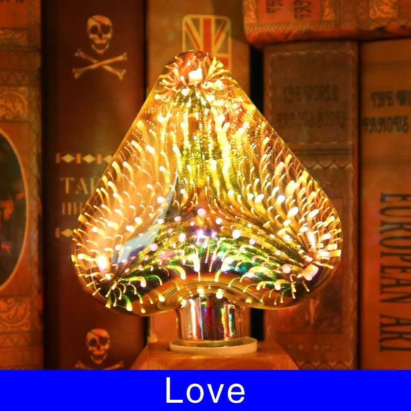 3D fireworks decorative LED light bulb with glass shell and E27 base for Christmas home decor