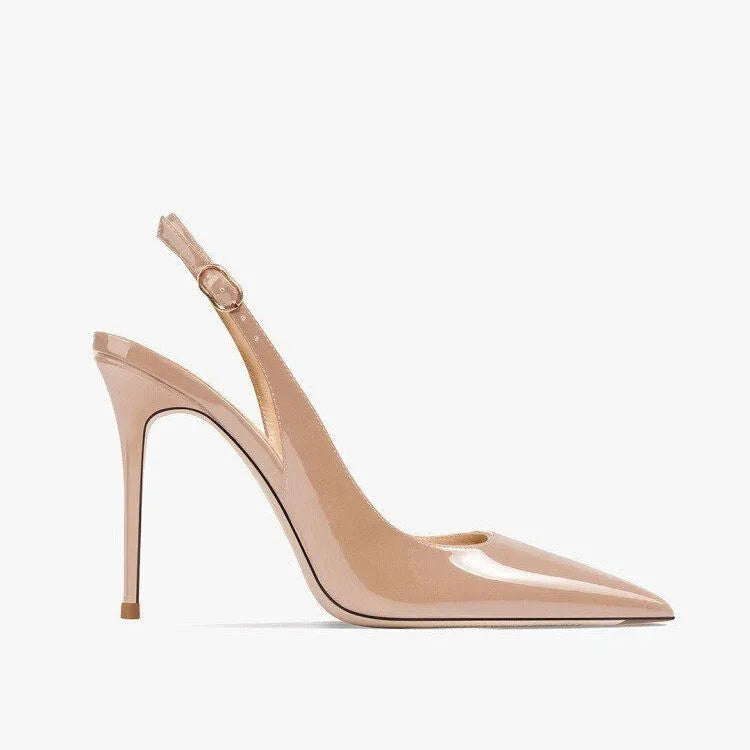 Nude women's high heels with ankle-strap design and hollow detail in soft PU leather
