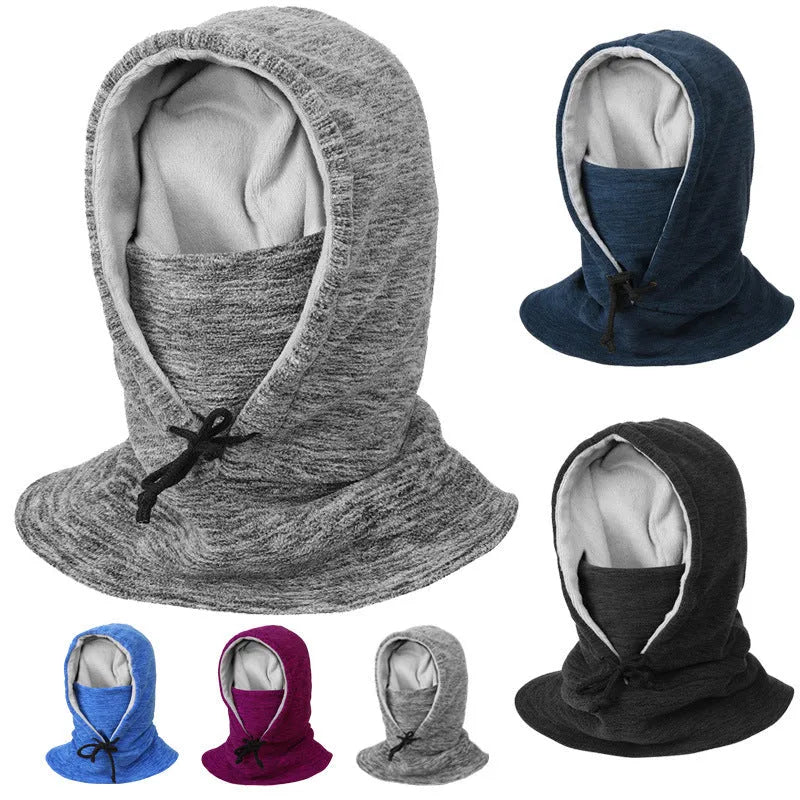 2-in-1 winter cycling hat scarf unisex cotton satin dome cap windproof cold-proof black blue light grey navy wine red