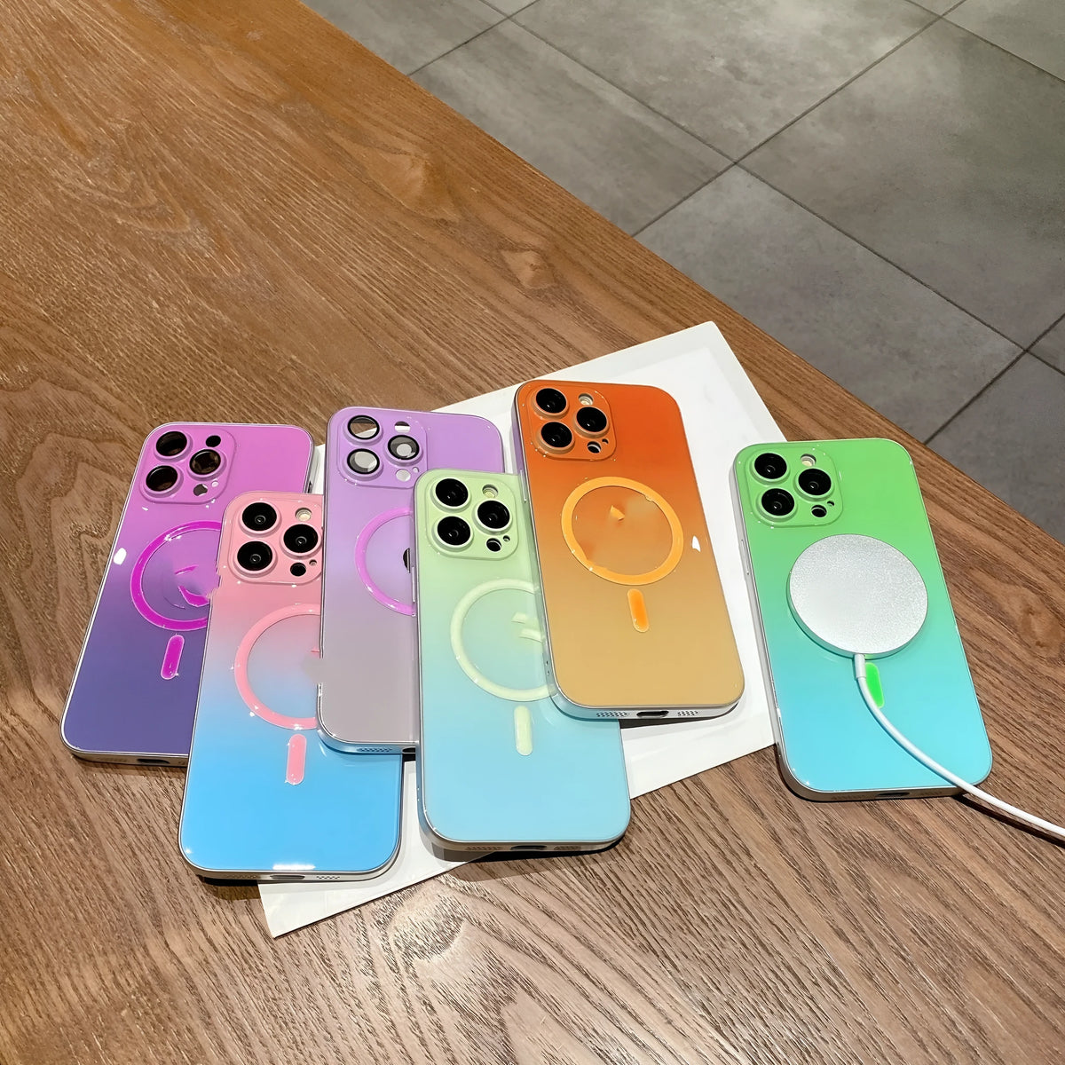 Luminous magnetic suction iPhone case in gradient TPU PC with embossed craft and all-inclusive cover