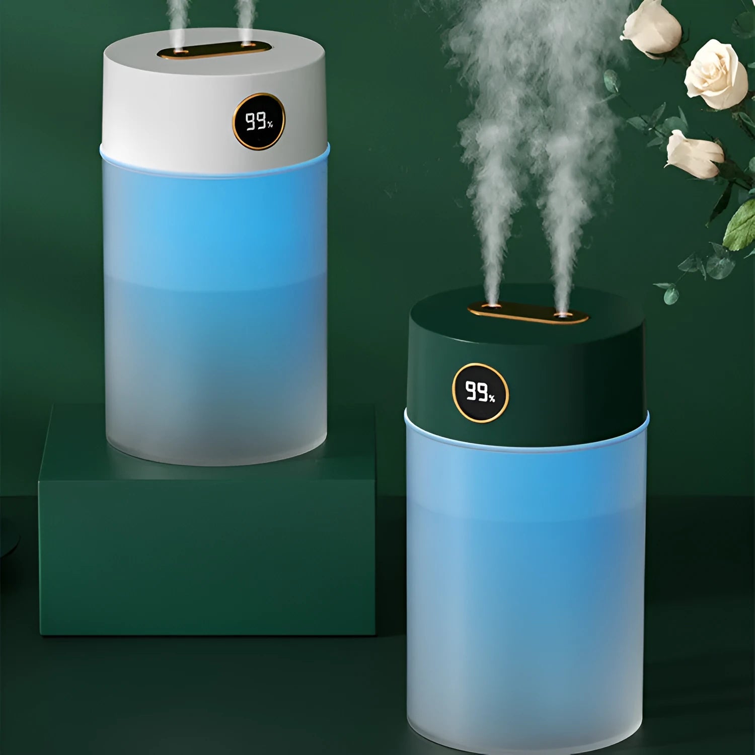 Simple humidifier 1.2L double jet USB white bear version with Type-C cable on desk