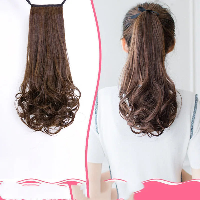 Ladies wig ponytail in medium long length with high temperature wire, available in black and brown shades, sizes 45CM and 55CM