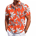 Man wearing a slim-fit short sleeve Hawaiian shirt in a cardigan style, available in various colours.