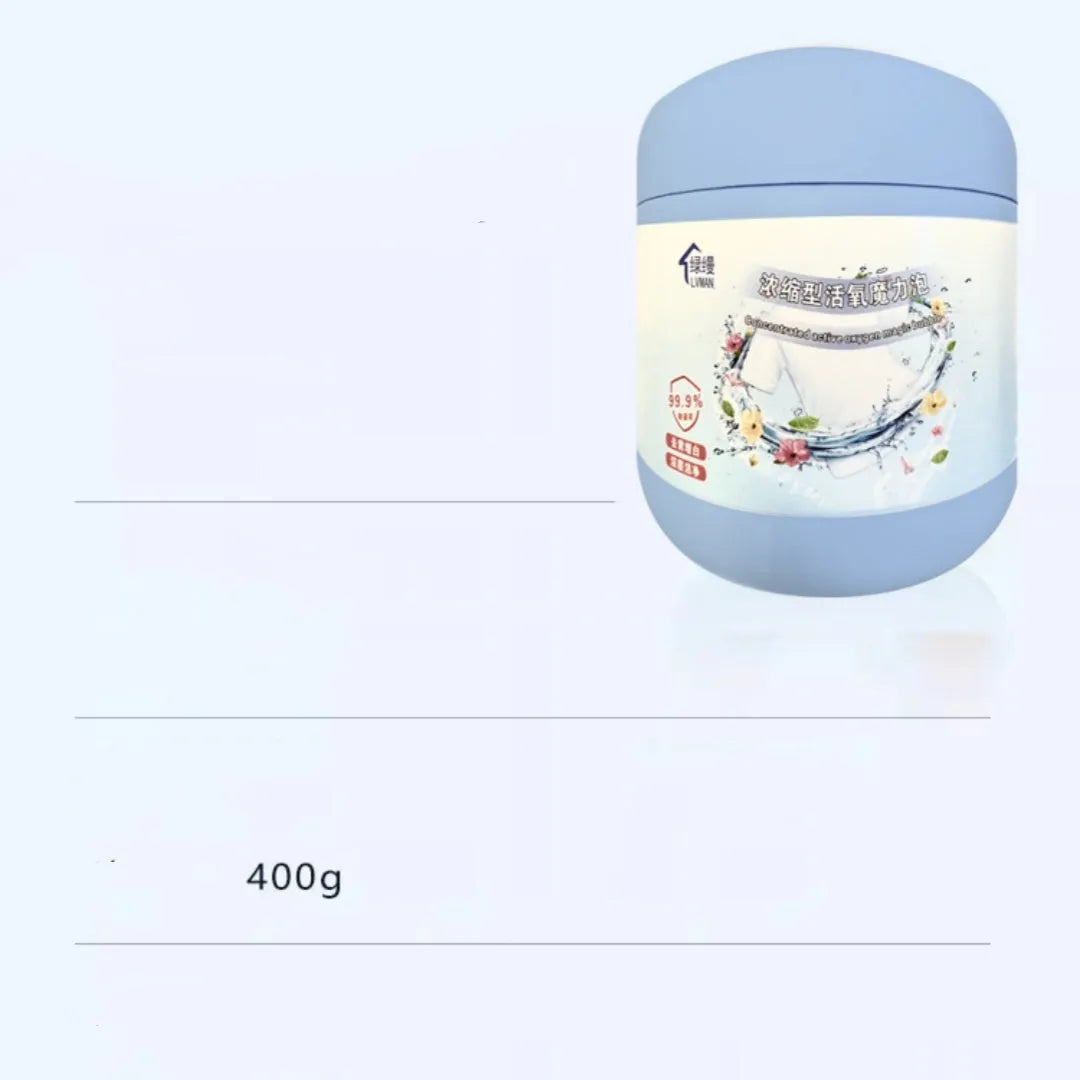 Bottle of enhanced active oxygen bleaching powder for laundry stain removal, 400g.