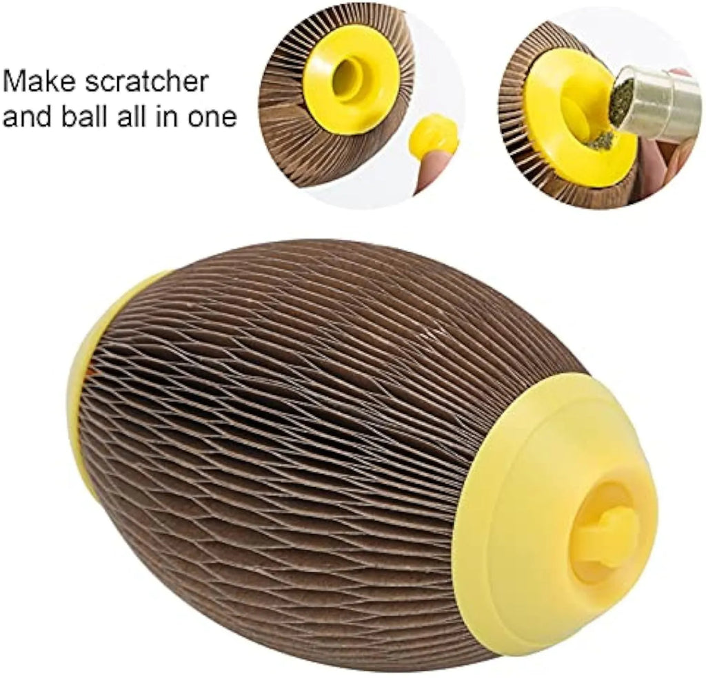 Elliptical corrugated paper catnip football toy for scratching and play