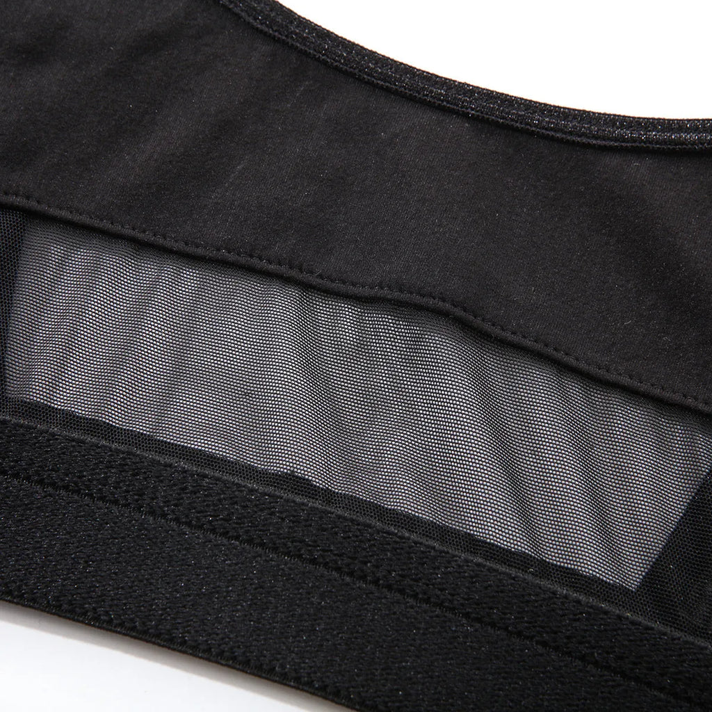 Women's black and white underwear set with full-cup bra and matching panties