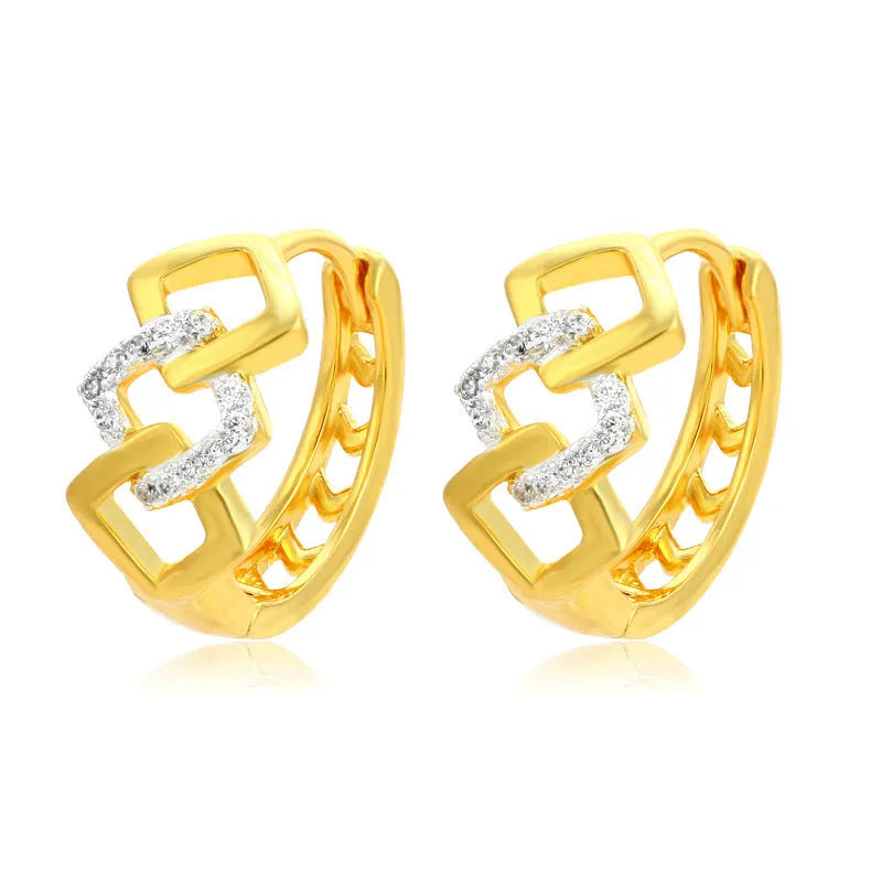 Geometric hollow-out gold earrings with colour separation style and electroplated alloy construction