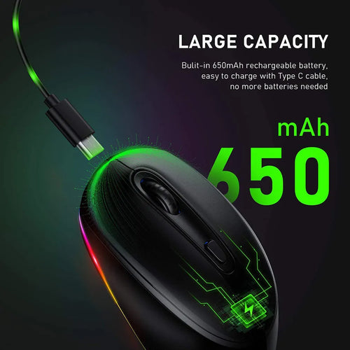 24g wireless rechargeable ergonomic mouse in colour CP008557 next to its USB charging cable