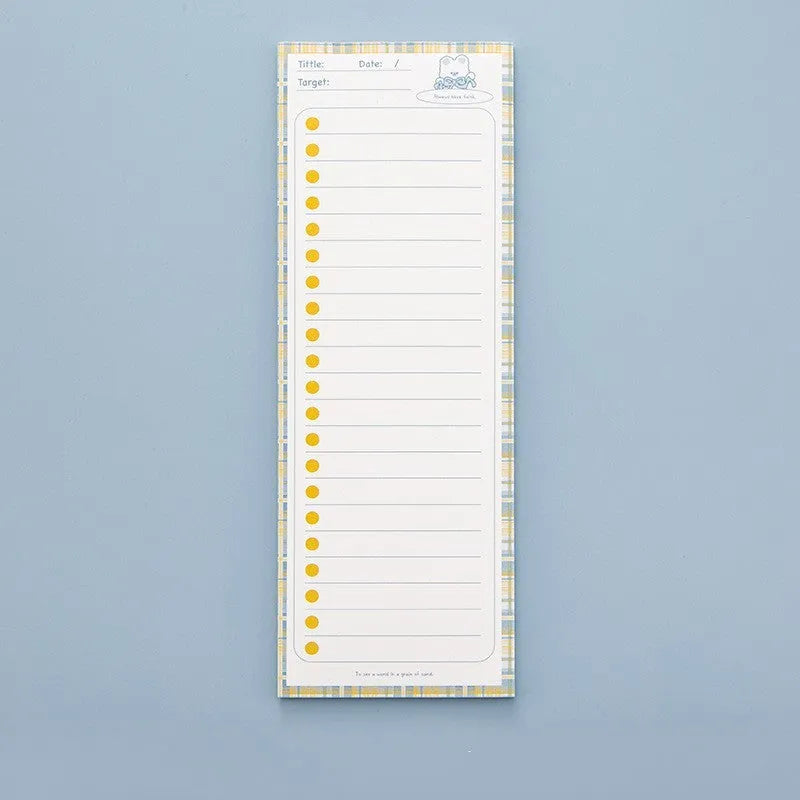 Cartoon student notepad with plastic note box in colourful striped and animal designs measuring 90x248mm
