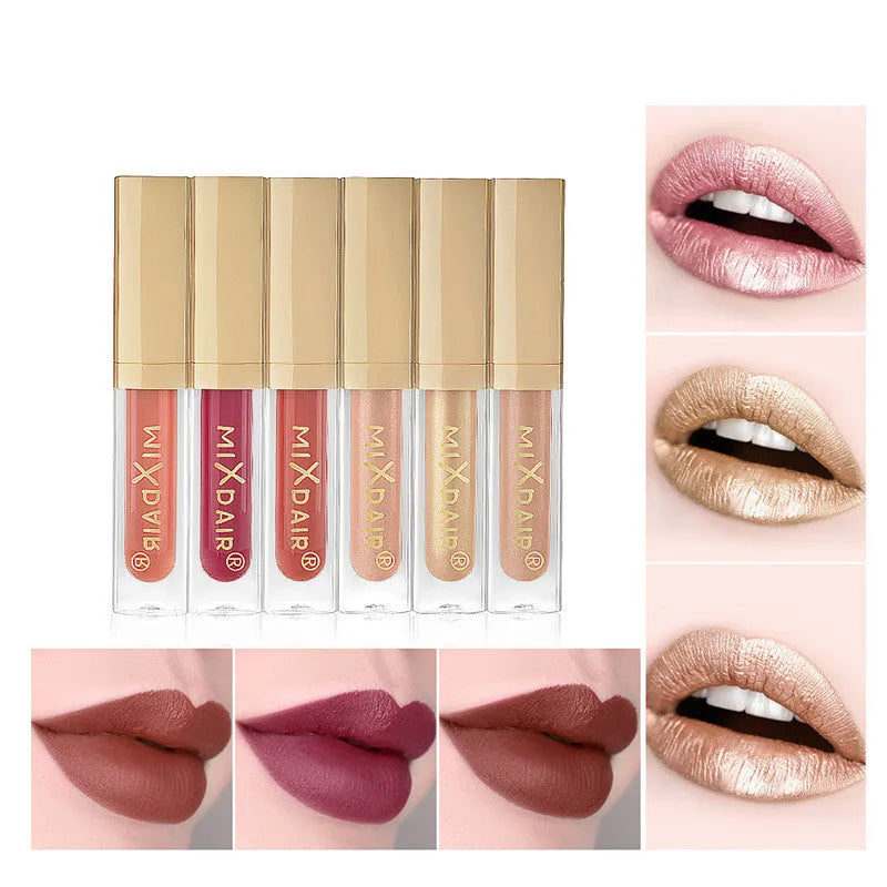 Matte high gloss lip gloss set with mica in colour options A and B, unisex lipstick and gloss