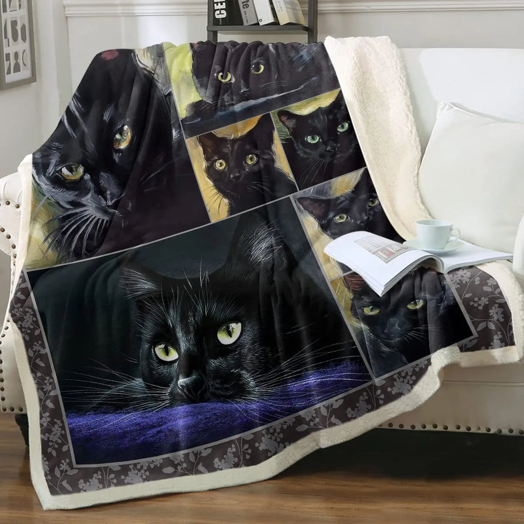 Cat sherpa blanket with animal pattern printing double layer children polyester fibre throw in multiple colours and sizes