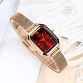Square retro casual watch for women with rose shell case and multiple colour options