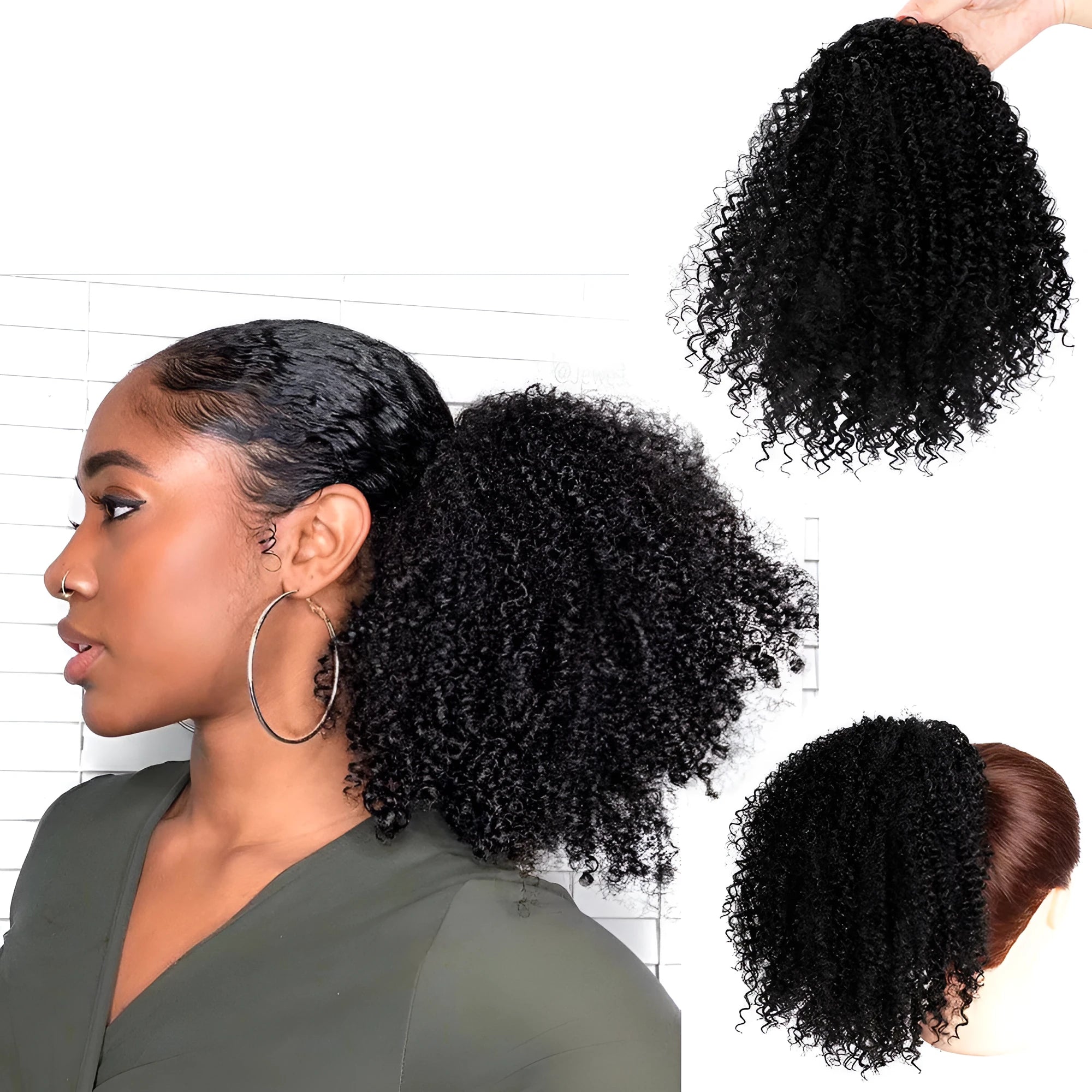 Women's African drawstring stretch small curly wig in 8 inch length, chemical fibre construction, available in multiple colours
