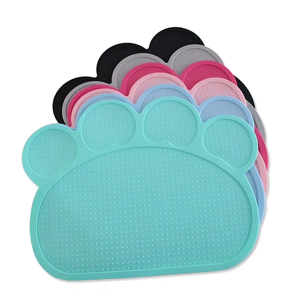 Pet supplies silicone placemat in plain design, anti-fall, food grade, available in multiple colours including black and pink