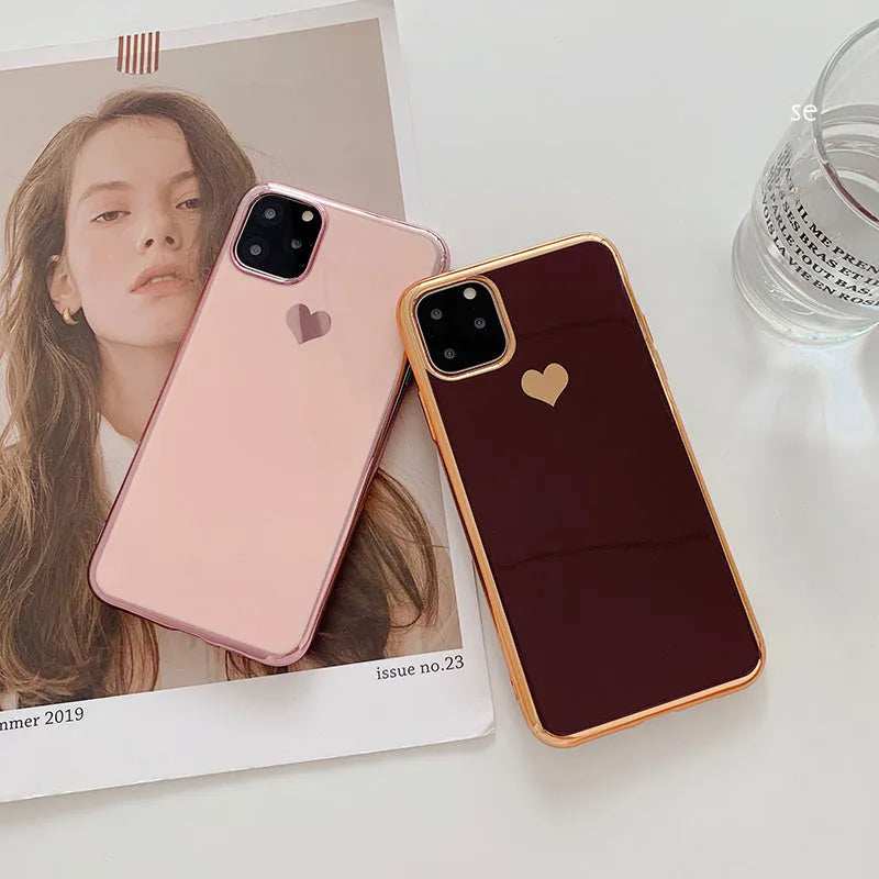 Solid colour TPU back cover phone case for iPhone, shown in blue, claret, pink, or green.