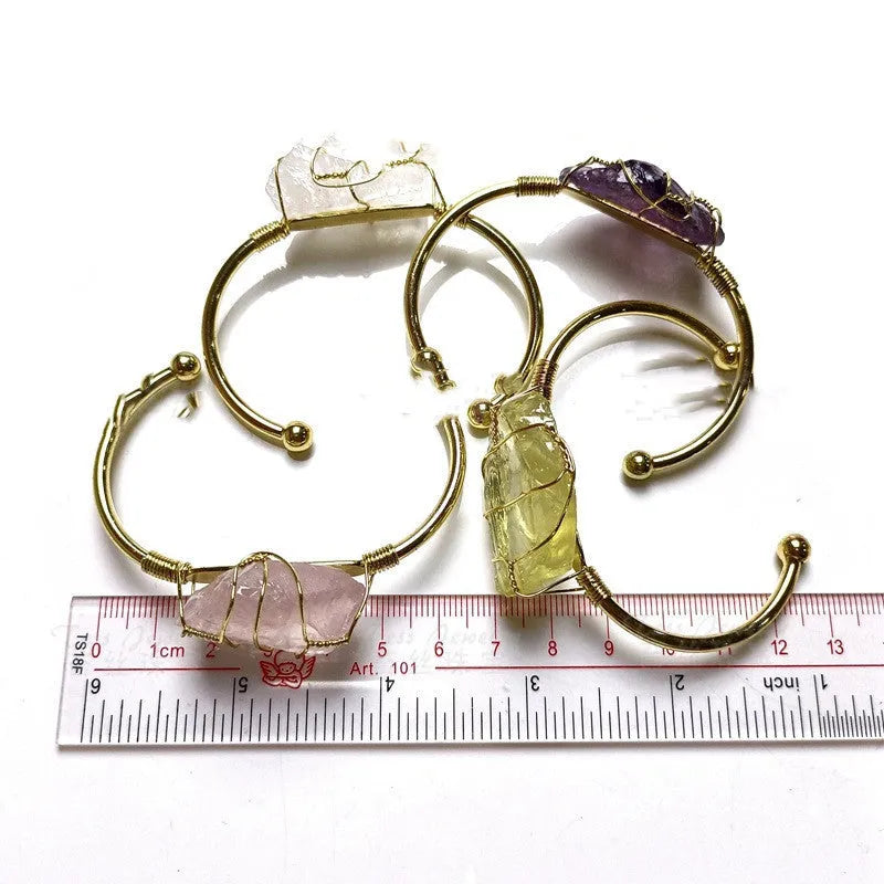 Natural crystal rough stone gold winding unshaped bracelet mixed colour on wrist