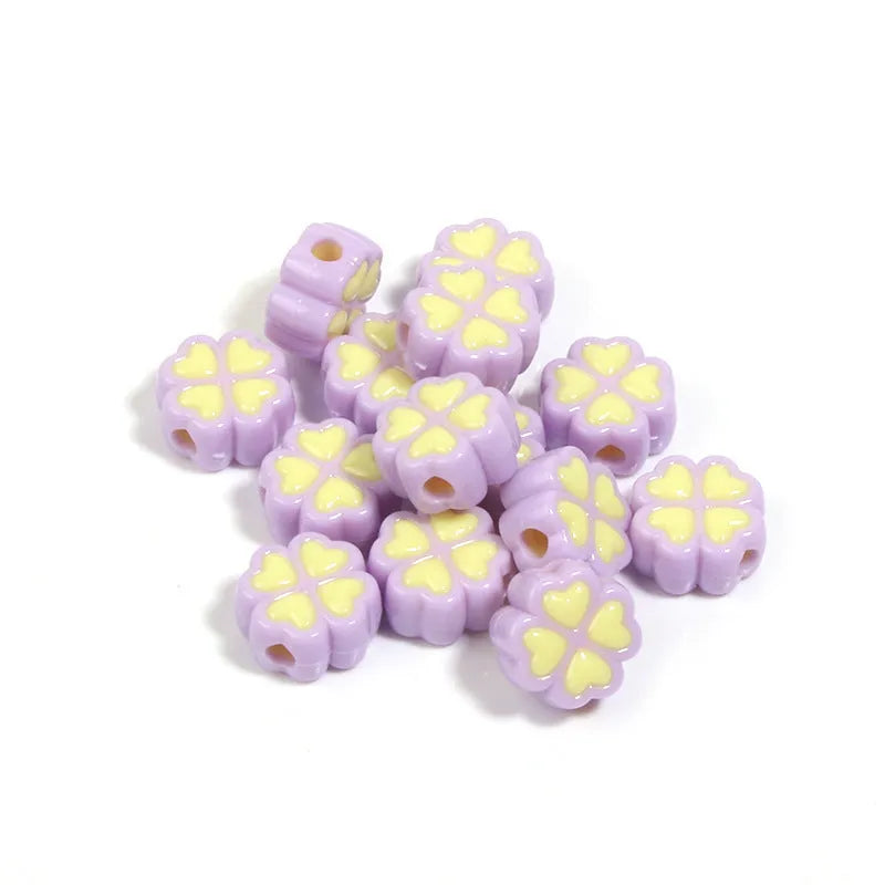 15mm frosted acrylic four-leaf clover beads with love pattern in mixed colours for crafts