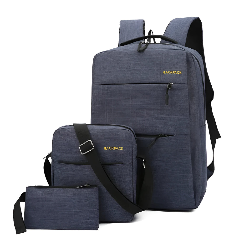 Men's USB charging computer bag three-piece set in nylon available in four colours with organisational compartments