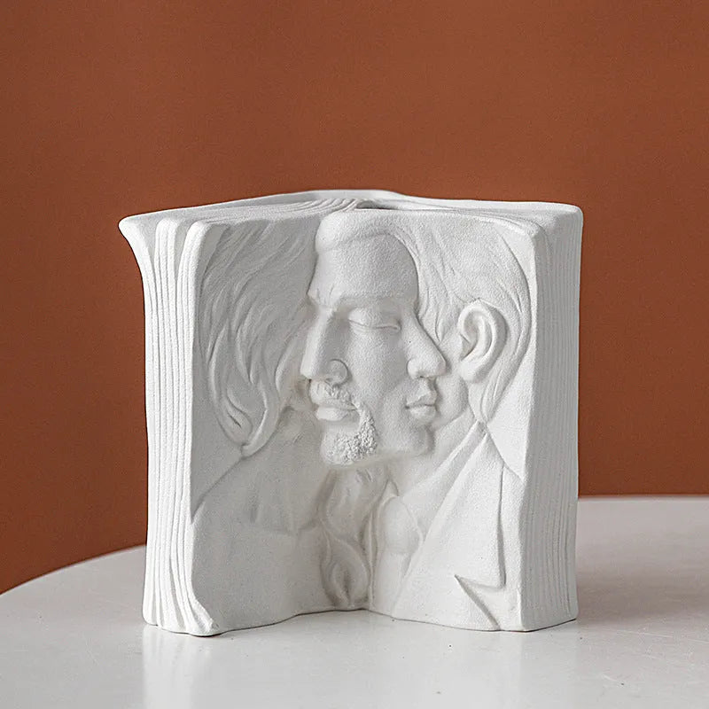 Ceramic book stand in modern design with glazed finish, holding books at an angle