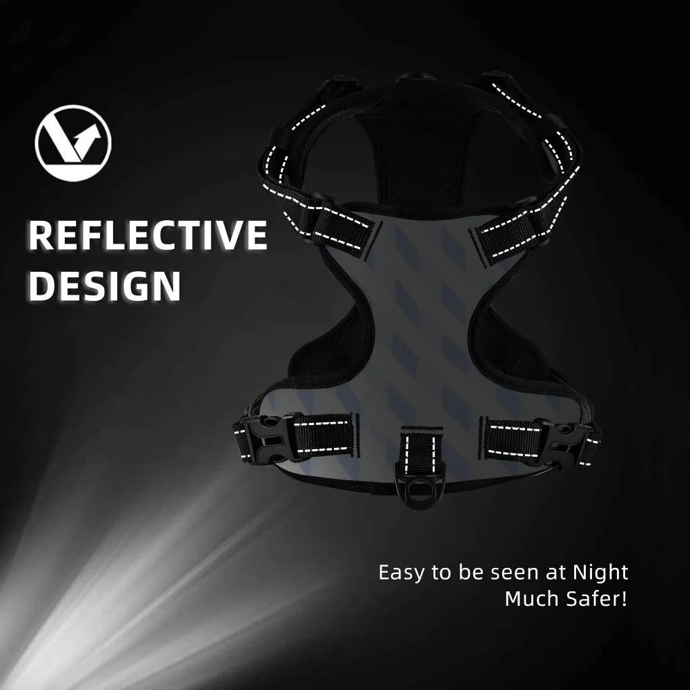 Durable oxford cloth pet leash vest with reflective webbing and DTG print, suitable for outdoor dog walking